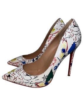 Only Maker Abstract Print Stiletto Heels White Pointed Toe Size EU 42 Size 10.5